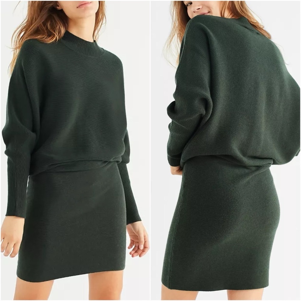 NWT Urban Outfitters Just Female Forest Green Ribbed Sweater Tunic Dress Small